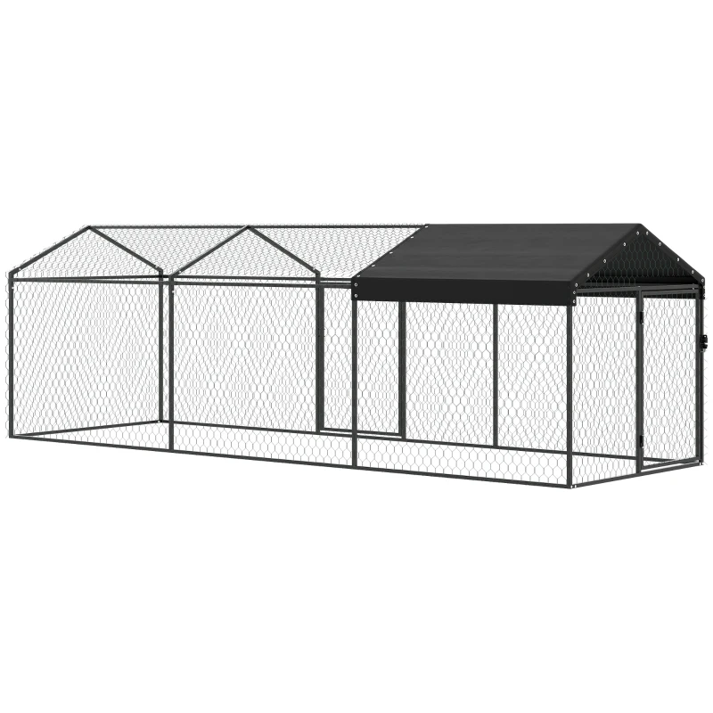 PawHut Large Metal Chicken Coop, Chicken Run with Waterproof & Anti-UV Cover for 3-5 Poultry, Outdoor Poultry Cage Rabbit Hutch