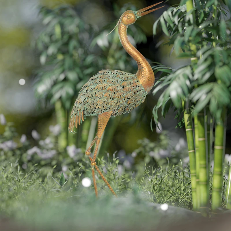 Outsunny Heron Garden Statue, Standing Lawn Ornament for Lawn Patio Backyard Decoration, 15.3"W x 6.7"D x 35.4"H Mixed Colour