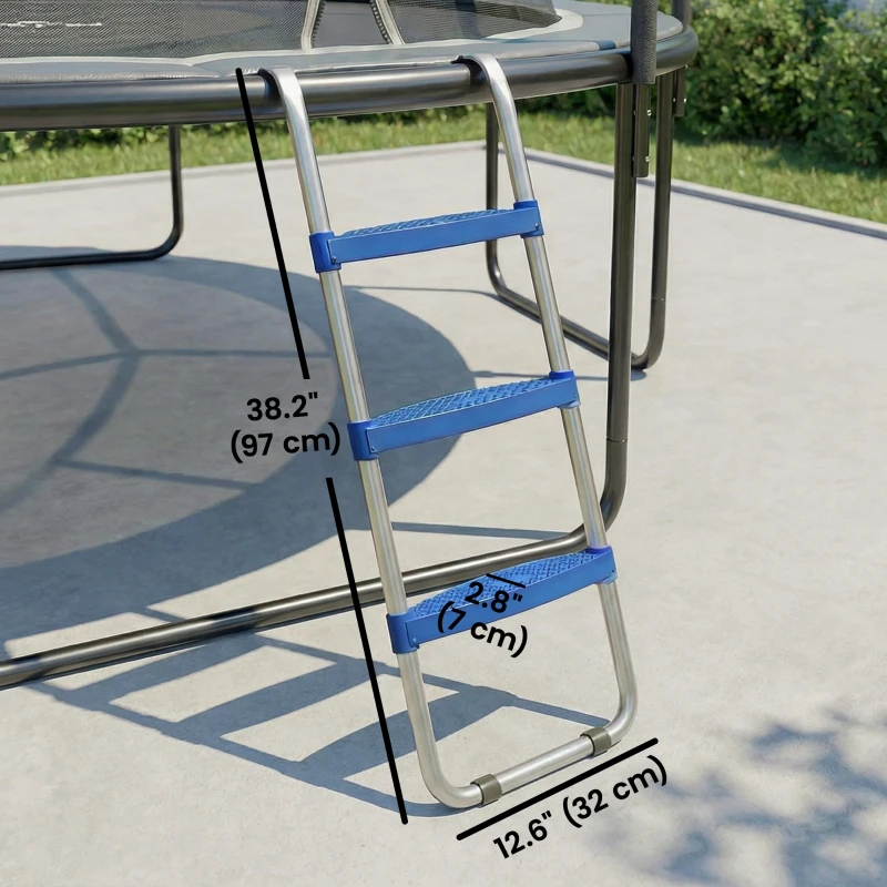 Soozier Trampoline Ladder, 3-Steps with Horizontal Wide Steps, Universal Hook, Galvanized Steel Frame, 330LBS Load Capacity