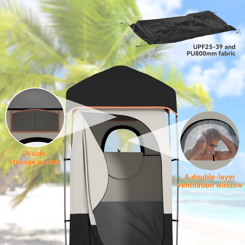 Outsunny Camping Shower Tent, Portable Privacy Shelter with Solar Shower Bag, Removable Floor and Carrying Bag, Black