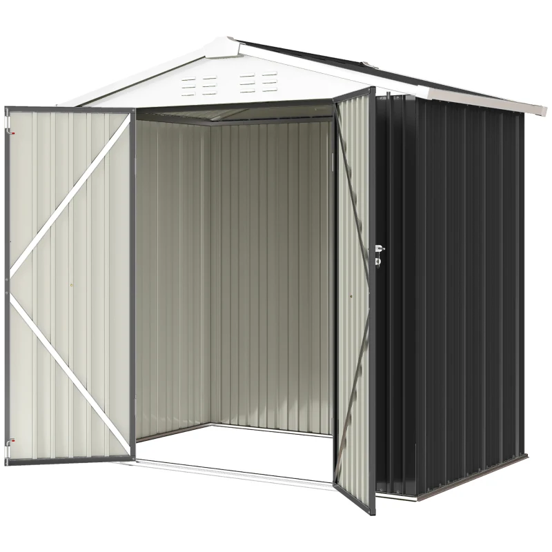 Outsunny 6.5' x 4'  Outdoor Storage Shed, Metal Garden Shed with Lockable Double Doors, 4 Vents, Dark Grey