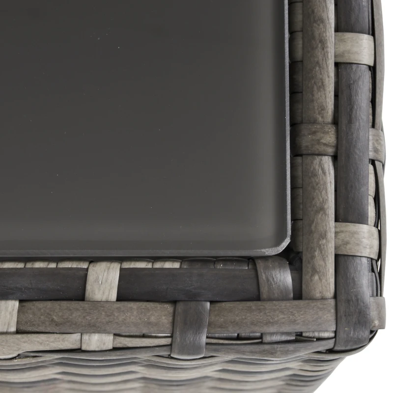 Outsunny Rattan Garden Coffee Table, 25.6" Square Garden Rattan Table with Tempered Glass Top, Deep Grey