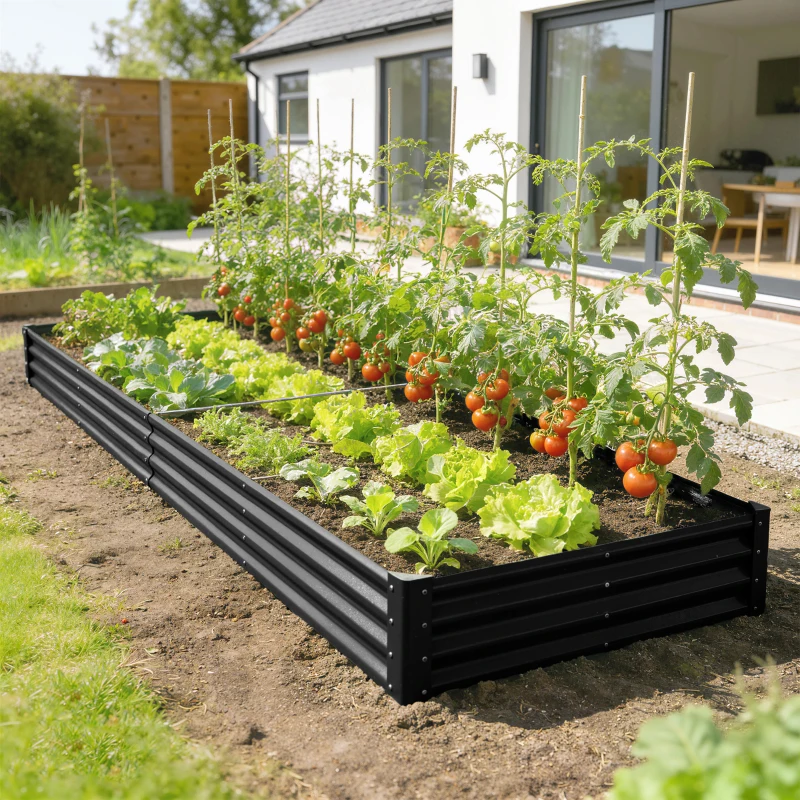 Outsunny 12 x 4 x 1ft Galvanized Raised Garden Bed, Reinforced Outdoor Planter Box with Open Bottom, Black