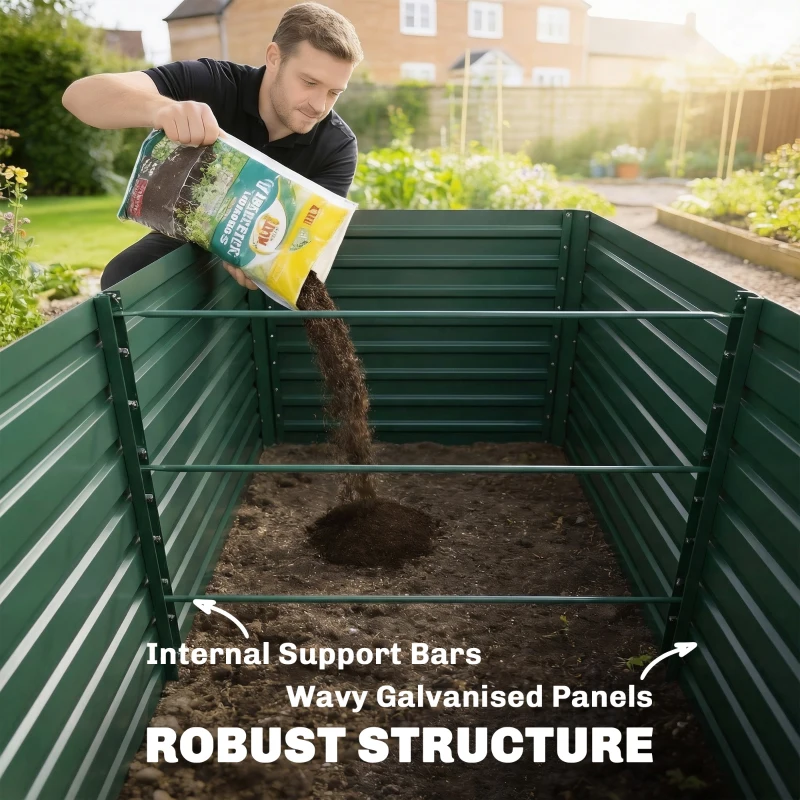 Outsunny Set of 2 Galvanised Raised Garden Bed, 6 x 3 x 2 ft Metal Garden Bed with Safe Edging, Green