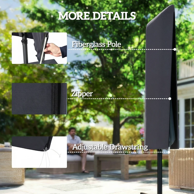 Outsunny Garden Parasol Cover, Outdoor Patio Umbrella Cover with Zipper, Dark Grey