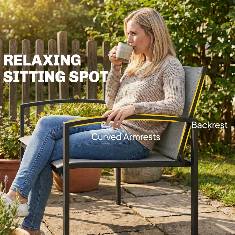 Outsunny Outdoor Garden Bench, 44 in Metal Patio Garden Park Bench with Breathable Mesh Fabric, 484 lb Load Capacity, Grey