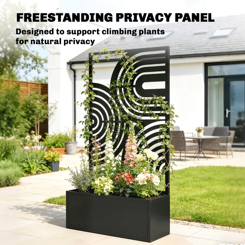 Outsunny Metal Planter Box with Trellis, 44.5" Raised Garden Bed with Trellis Privacy Screen for Climbing Plants