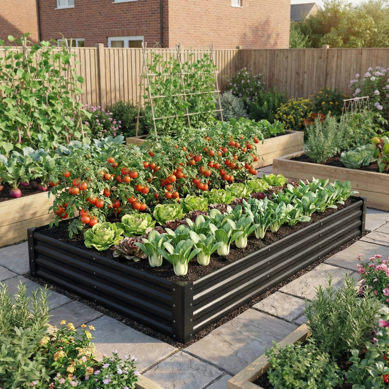 Outsunny 8 x 4 x 1ft Galvanized Raised Garden Bed, Reinforced Outdoor Planter Box with Open Bottom, Black