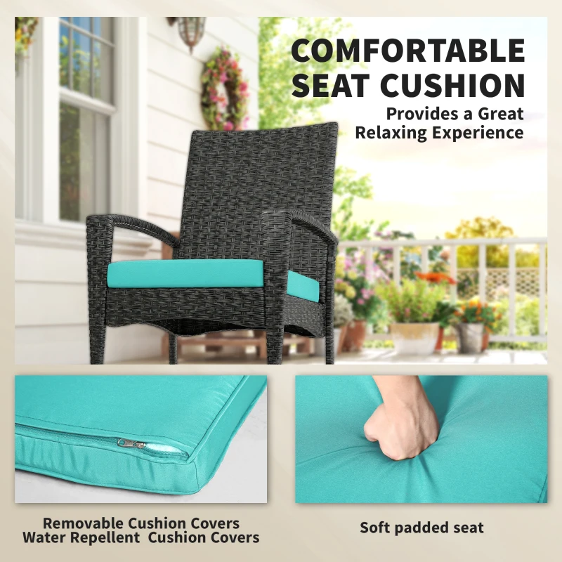 Outsunny Outdoor Rocking Chair, Patio Wicker Chair Removable Cushion, High Back and Armrests for Porch Balcony, Turquoise