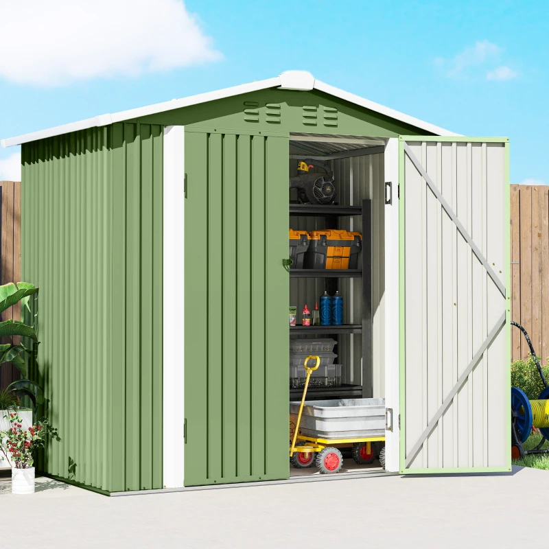 Outsunny 6.5' x 4'  Outdoor Storage Shed, Metal Garden Shed with Lockable Double Doors, 4 Vents, Light Green