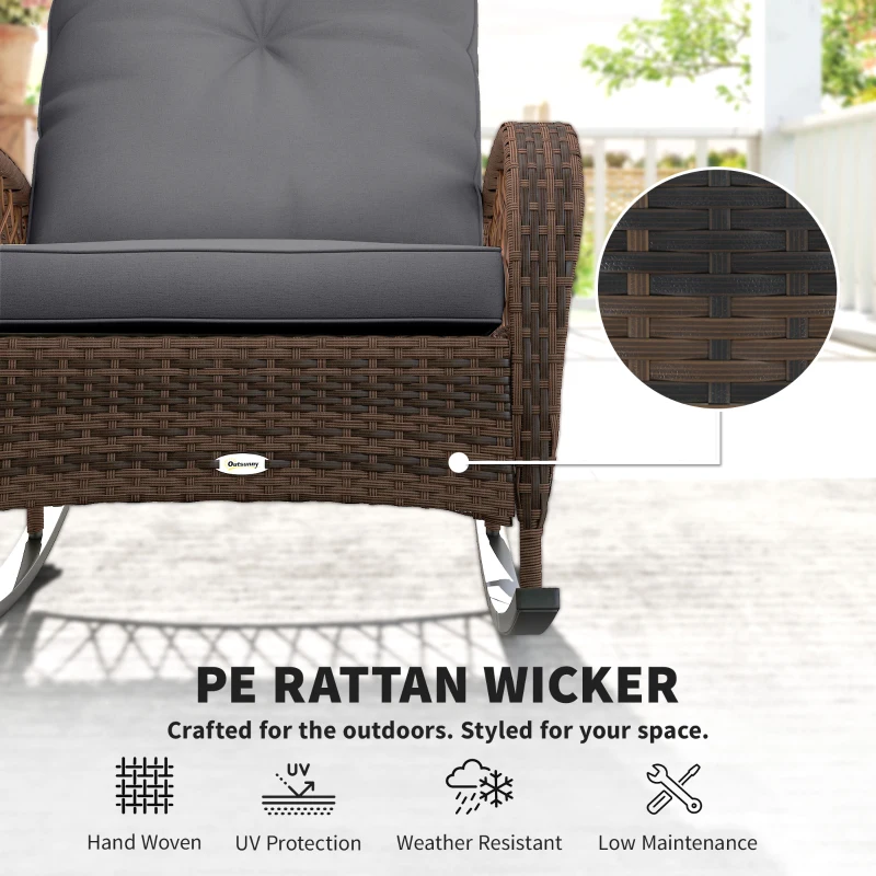 Outsunny Outdoor Wicker Rattan Rocking Chair Patio Rocker with Thick Cushions for Garden Backyard Porch, Black