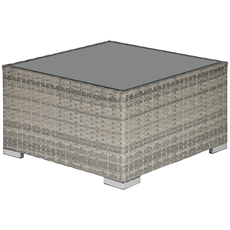 Outsunny Rattan Garden Coffee Table, 25.6" Square Garden Rattan Table with Tempered Glass Top, Grey