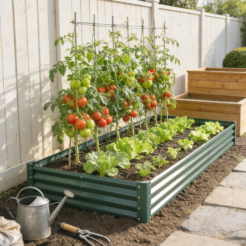 Outsunny 12 x 4 x 1ft Galvanized Raised Garden Bed, Reinforced Outdoor Planter Box with Open Bottom, Green