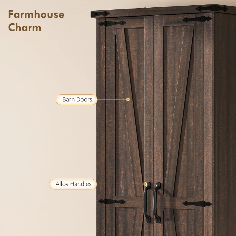 HOMCOM 71" Pantry Cabinet, Kitchen Storage Cabinet with Adjustable Shelves, Barn Doors and Drawer for Dining Room, Brown