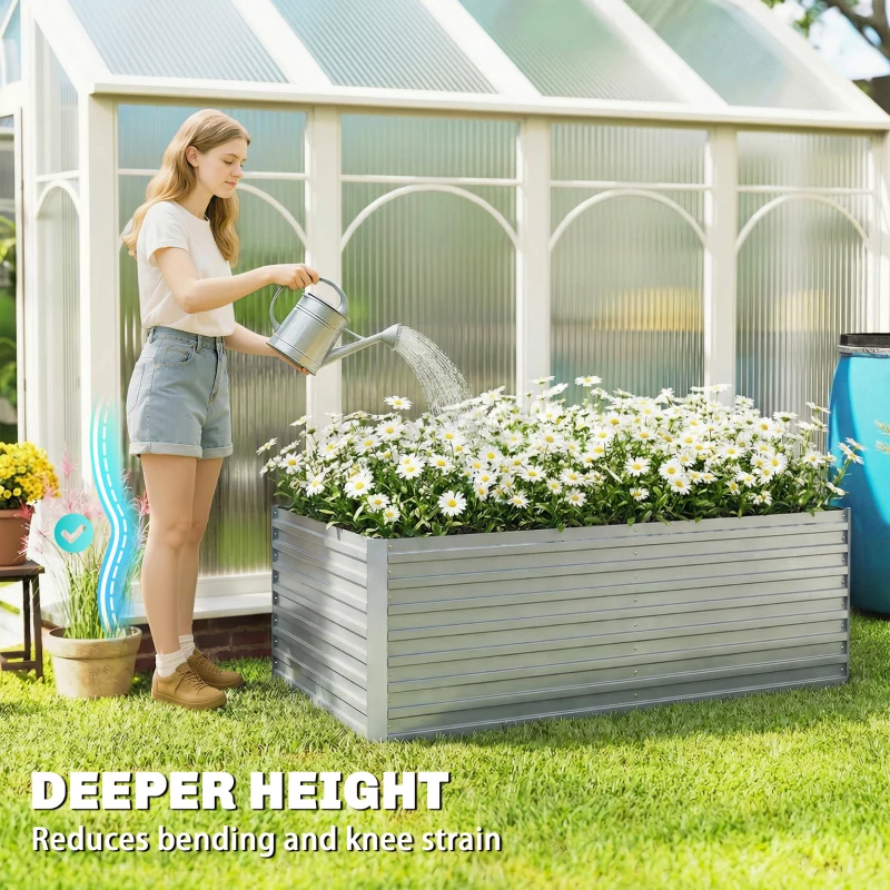 Outsunny Set of 2 Galvanised Raised Garden Bed, 6 x 3 x 2 ft Metal Garden Bed with Safe Edging, Silver