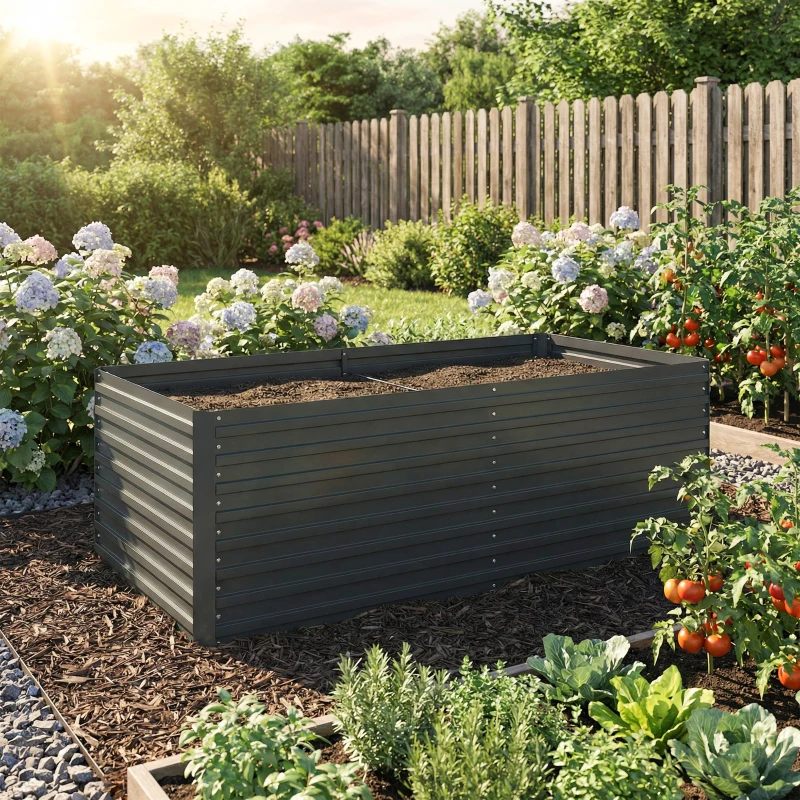 Outsunny Set of 2 Galvanised Raised Garden Bed, 6 x 3 x 2 ft Metal Garden Bed with Safe Edging, Dark Grey