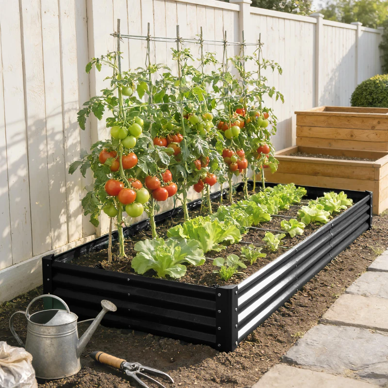 Outsunny 12 x 4 x 1ft Galvanized Raised Garden Bed, Reinforced Outdoor Planter Box with Open Bottom, Black
