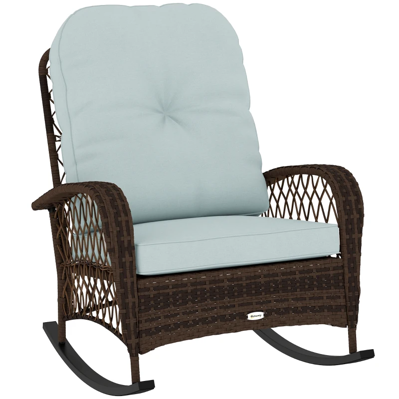 Outsunny Outdoor Wicker Rattan Rocking Chair Patio Rocker with Thick Cushions for Garden Backyard Porch, Light Green