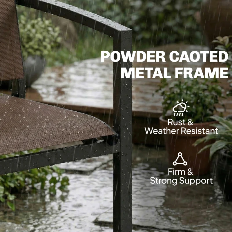 Outsunny Outdoor Garden Bench, 44 in Metal Patio Garden Park Bench with Breathable Mesh Fabric, 484 lb Load Capacity, Dark Brown