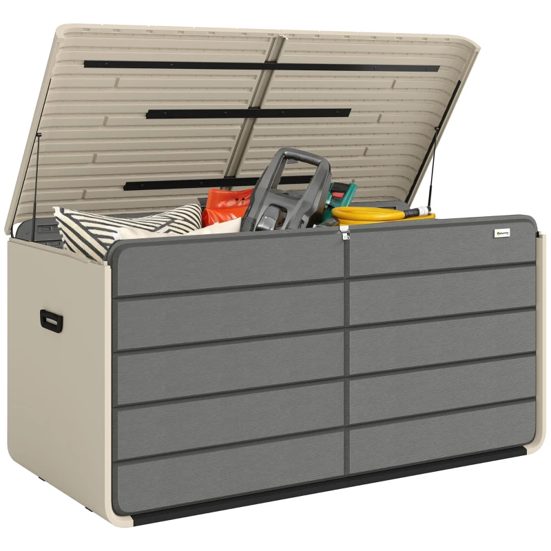 Outsunny Outdoor Storage Box with Lockable Lid, HDPE Garden Deck Box with Wheels 757 L