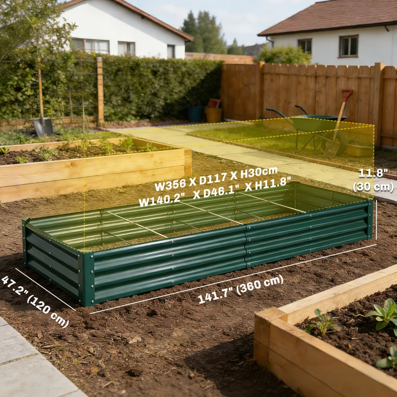 Outsunny 12 x 4 x 1ft Galvanized Raised Garden Bed, Reinforced Outdoor Planter Box with Open Bottom, Green