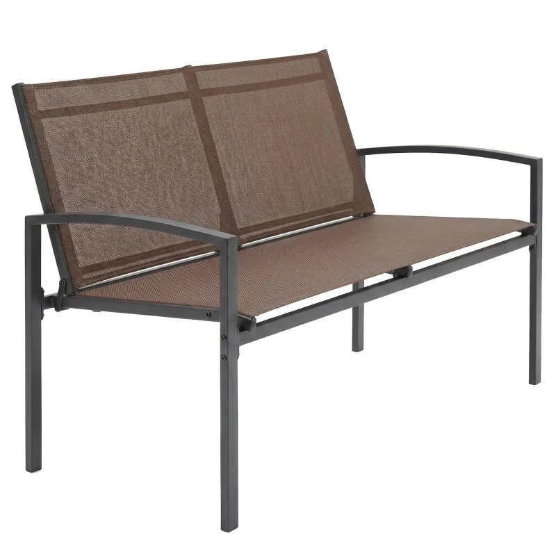Outsunny Outdoor Garden Bench, 44 in Metal Patio Garden Park Bench with Breathable Mesh Fabric, 484 lb Load Capacity, Dark Brown