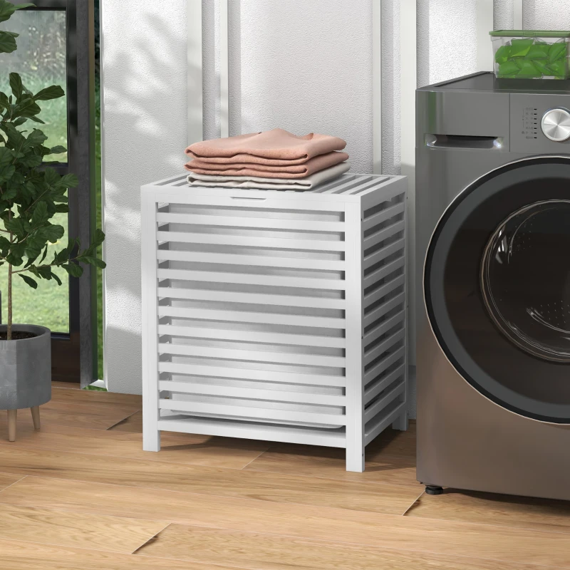 HOMCOM Laundry Basket, Laundry Hamper with Removable Liner Bag, 55L, White