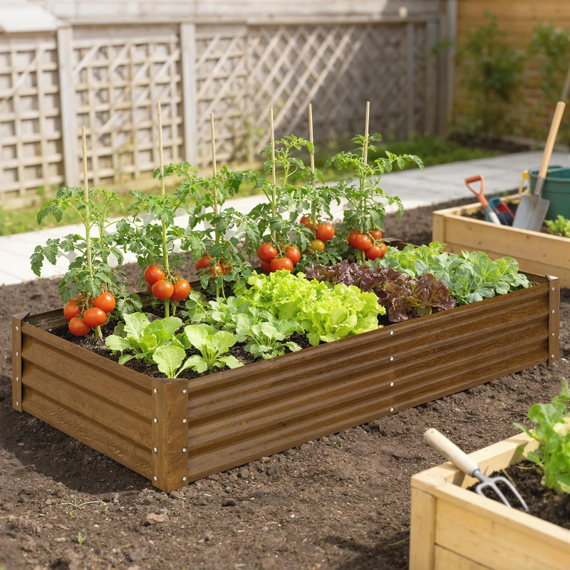 Outsunny 6 x 3 x 1ft Galvanized Raised Garden Bed, Reinforced Outdoor Planter Box with Open Bottom, Wood-Effect