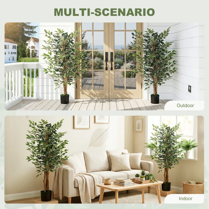HOMCOM Artificial Tree, Fake Ficus Tree with Leaves, Faux Plant in Nursery Pot for Indoor Decoration