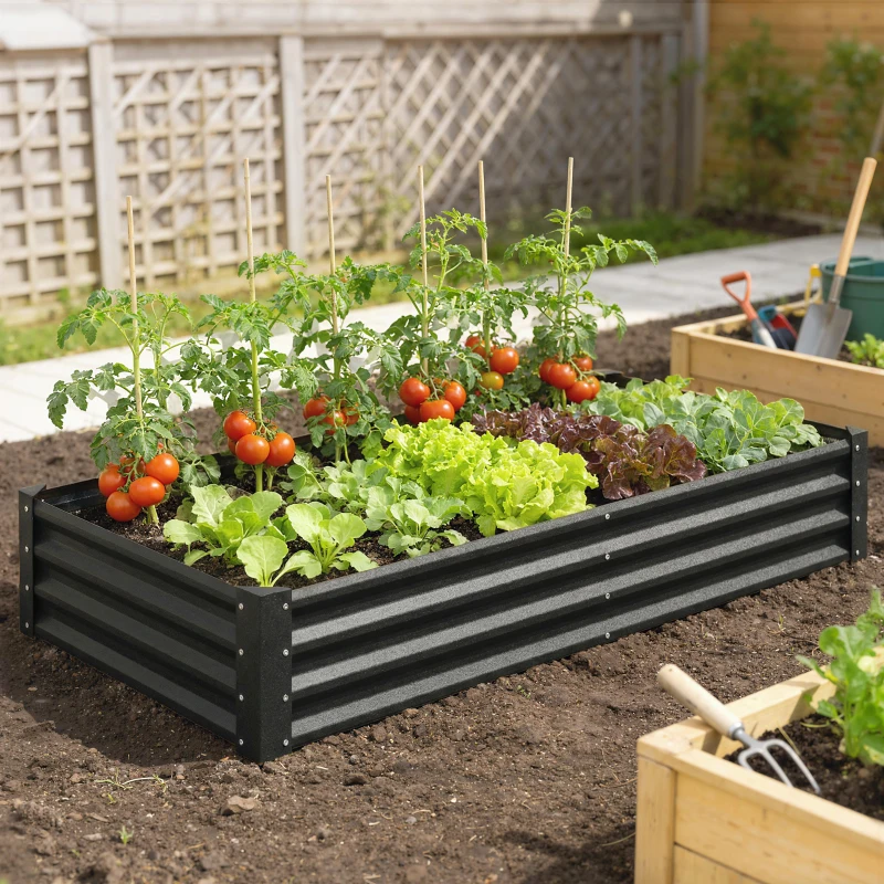 Outsunny 6 x 3 x 1ft Galvanized Raised Garden Bed, Reinforced Outdoor Planter Box with Open Bottom, Black