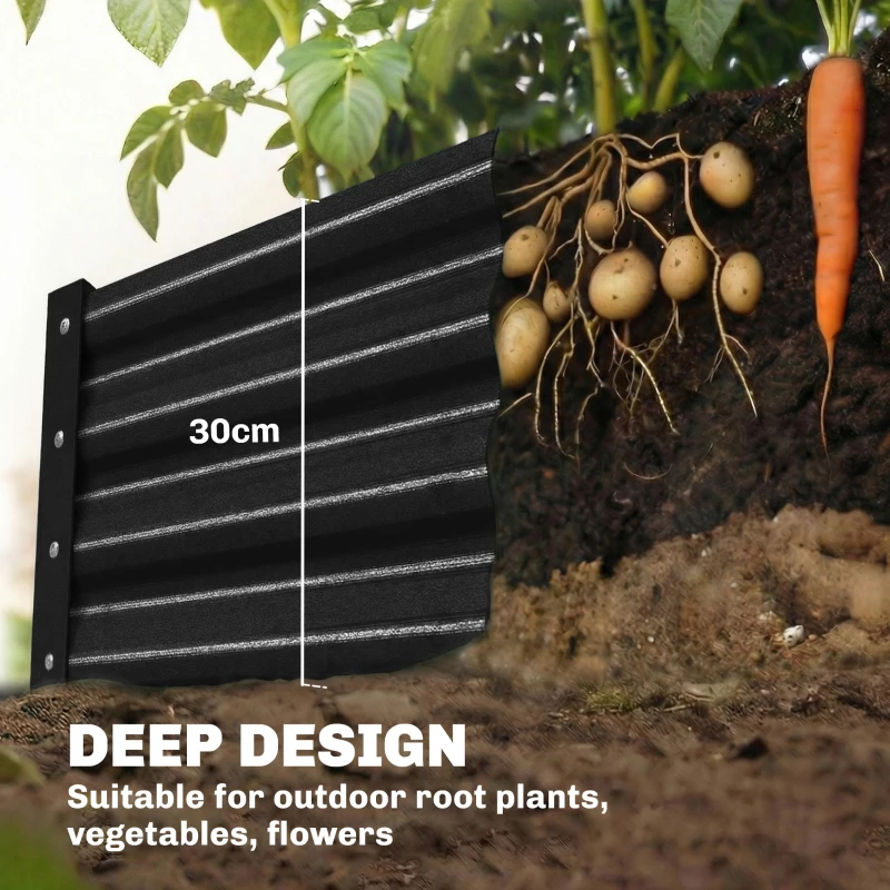 Outsunny 12 x 4 x 1ft Galvanized Raised Garden Bed, Reinforced Outdoor Planter Box with Open Bottom, Black