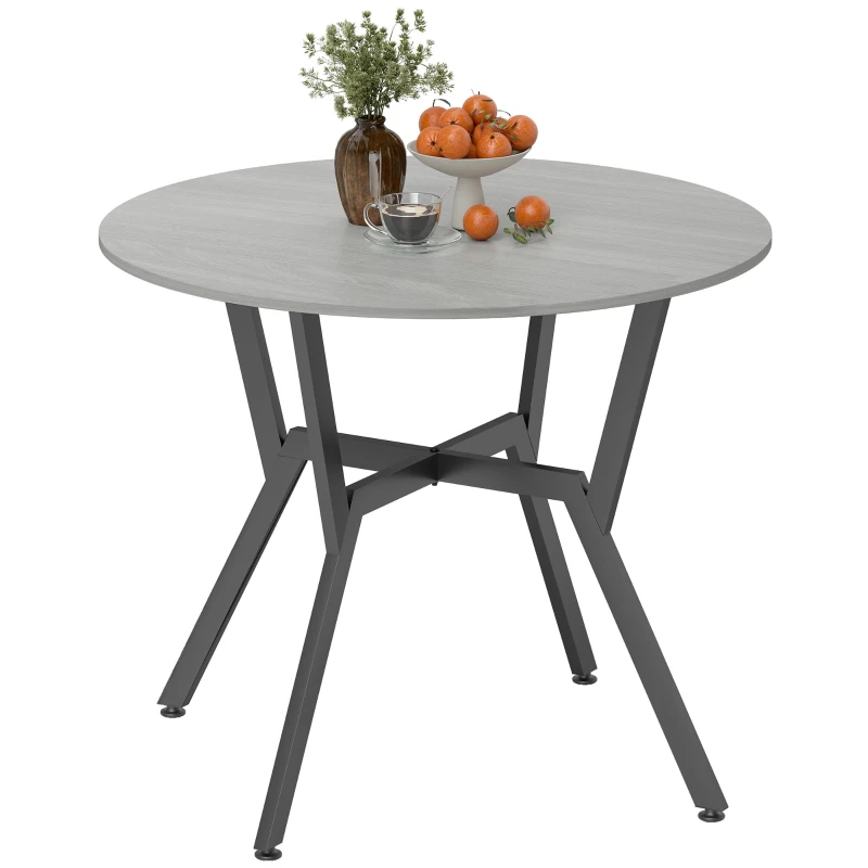 HOMCOM 35" Round Dining Table, Modern Dining Room Table with Steel Frame, Space Saving Small Kitchen Table, Grey