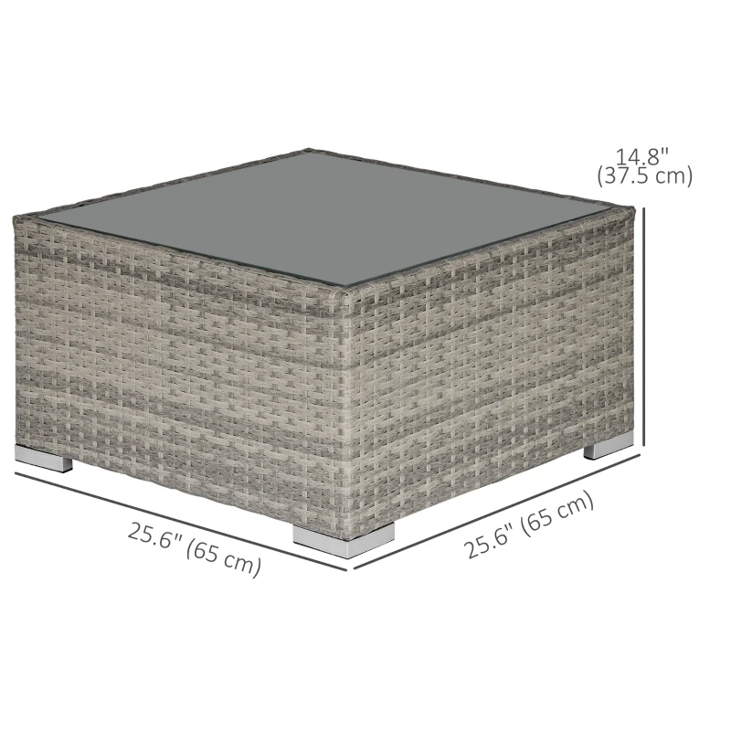 Outsunny Rattan Garden Coffee Table, 25.6" Square Garden Rattan Table with Tempered Glass Top, Grey