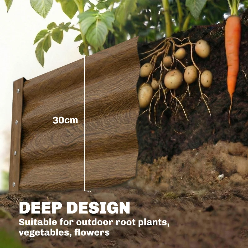 Outsunny 12 x 4 x 1ft Galvanized Raised Garden Bed, Reinforced Outdoor Planter Box with Open Bottom, Distressed Brown