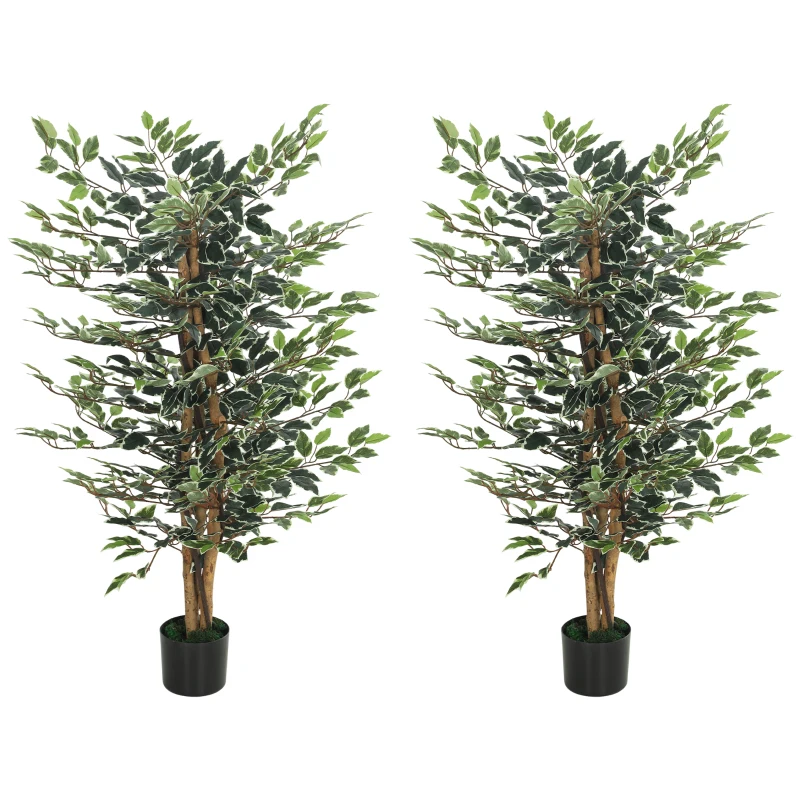 HOMCOM Artificial Tree, Fake Ficus Tree with Leaves, Faux Plant in Nursery Pot for Indoor Decoration