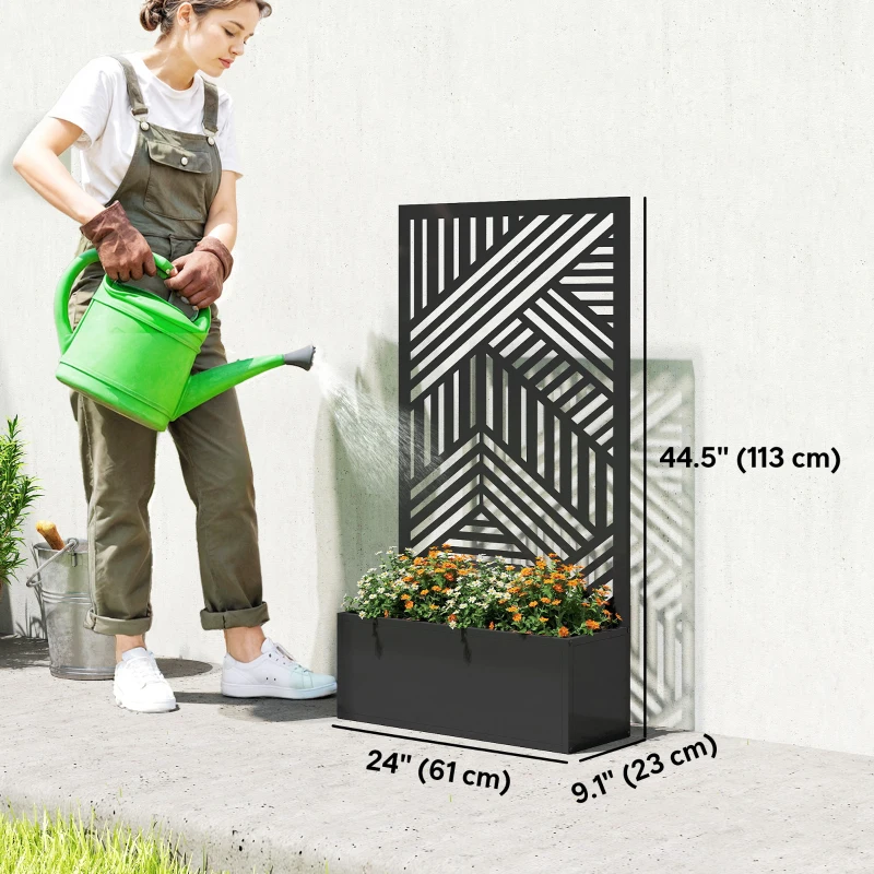 Outsunny Metal Planter Box with Trellis, 44.5" Raised Garden Bed with Trellis Privacy Screen for Climbing Plants