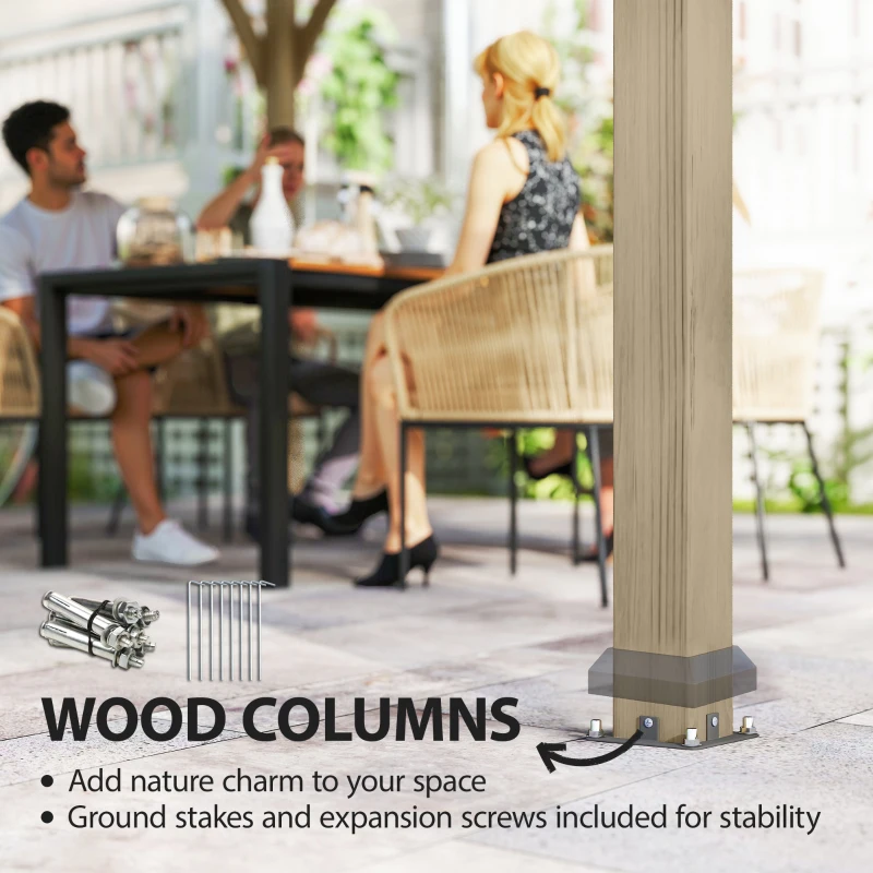 Outsunny 12' x 14' Hardtop Gazebo Canopy with Galvanized Steel Roof, Wood Frame, Double Roof Outdoor Gazebo, Light Walnut