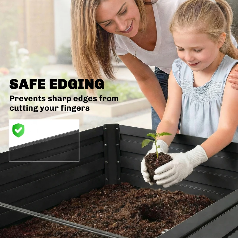 Outsunny Set of 2 Galvanised Raised Garden Bed, 6 x 3 x 2 ft Metal Garden Bed with Safe Edging, Dark Grey