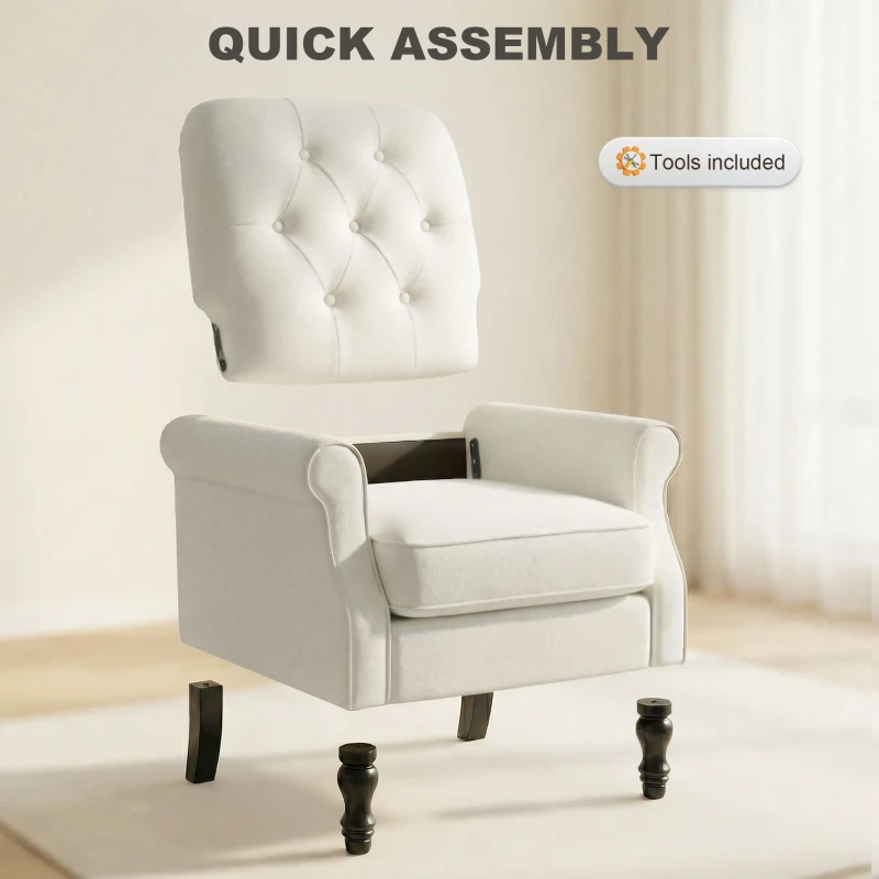 HOMCOM Accent Chair, Mid-Century Modern Armchair with Thick Padded Seat, Spring Cushion, Solid Wood Legs, Cream White