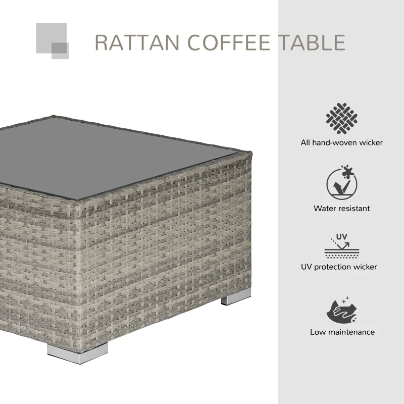 Outsunny Rattan Garden Coffee Table, 25.6" Square Garden Rattan Table with Tempered Glass Top, Grey