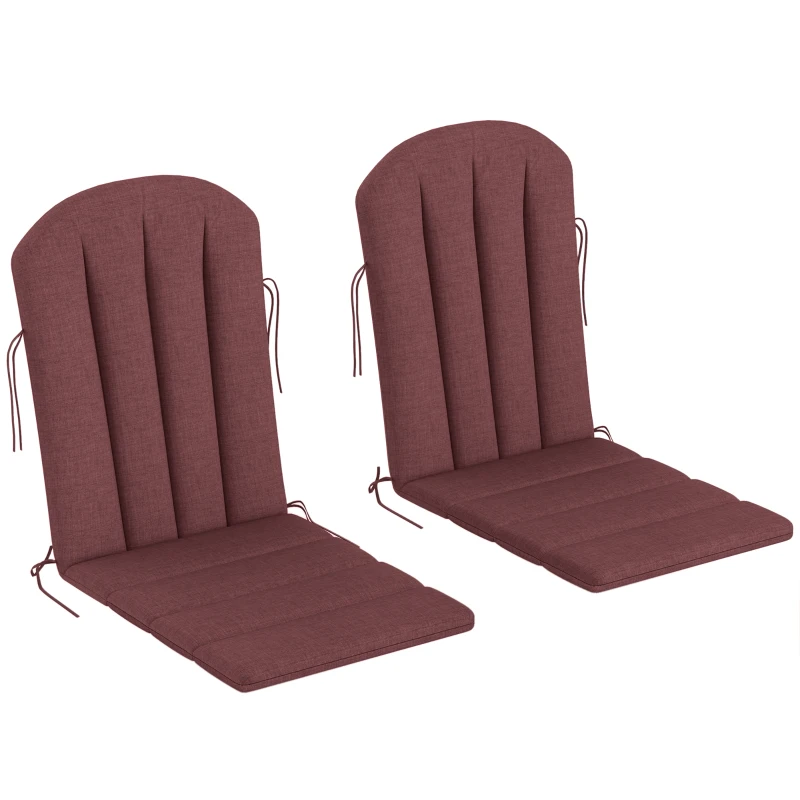 Outsunny Set of 2 Patio Chair Cushions, High Back Adirondack Chair Cushion with Ties, High-Density Foam, Wine Red