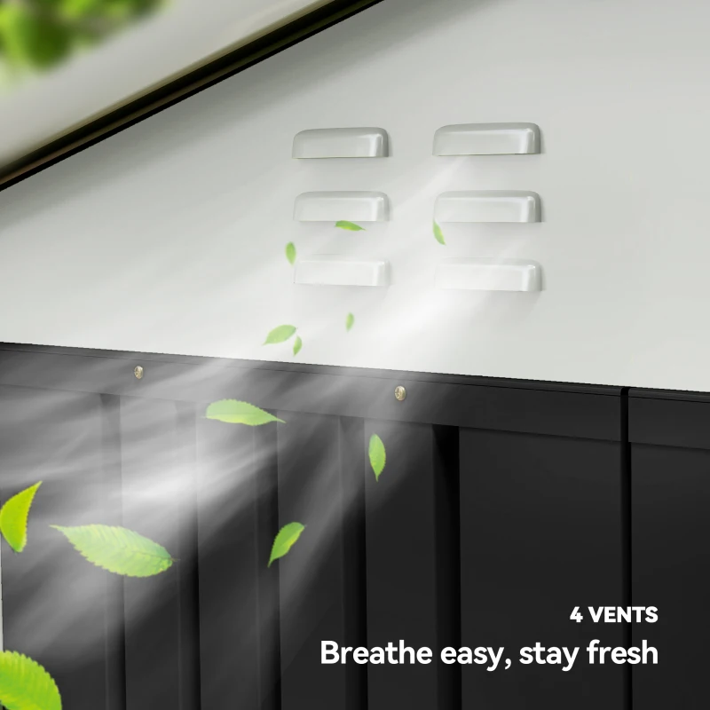 Outsunny 6.5' x 4'  Outdoor Storage Shed, Metal Garden Shed with Lockable Double Doors, 4 Vents, Dark Grey