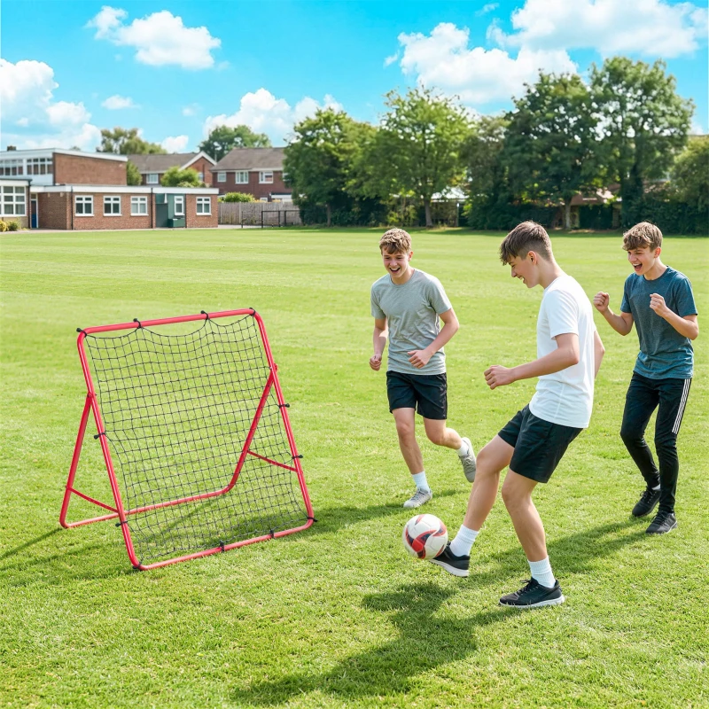 Soozier Soccer 5 Angles Adjustable Soccer Rebounder Net, Multi-Sport Training Bounce Back Net, Red