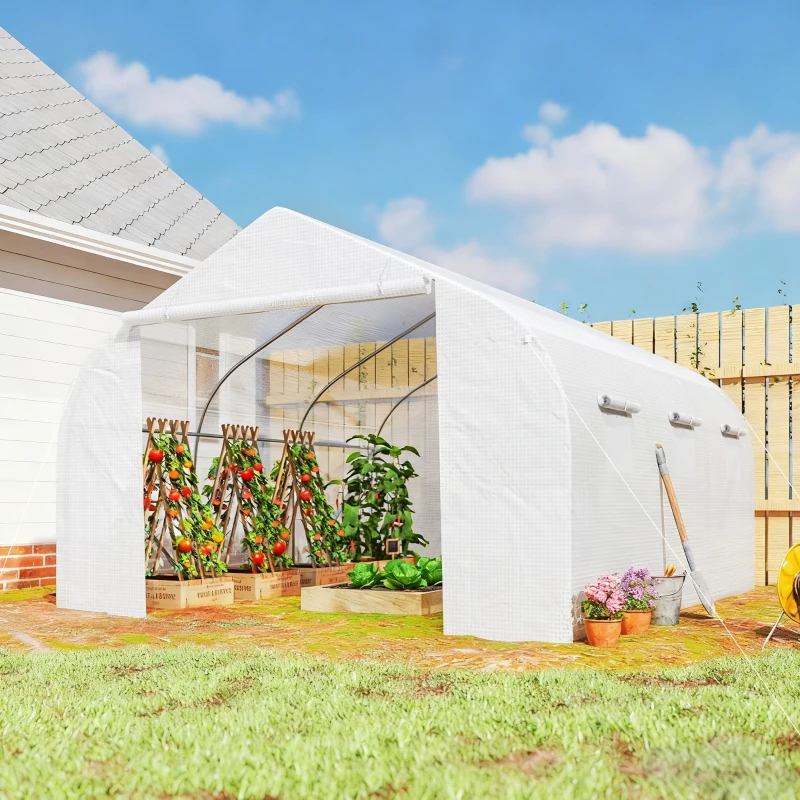 Outsunny 15'x10'x7' Greenhouse Gardening Planting Shed White