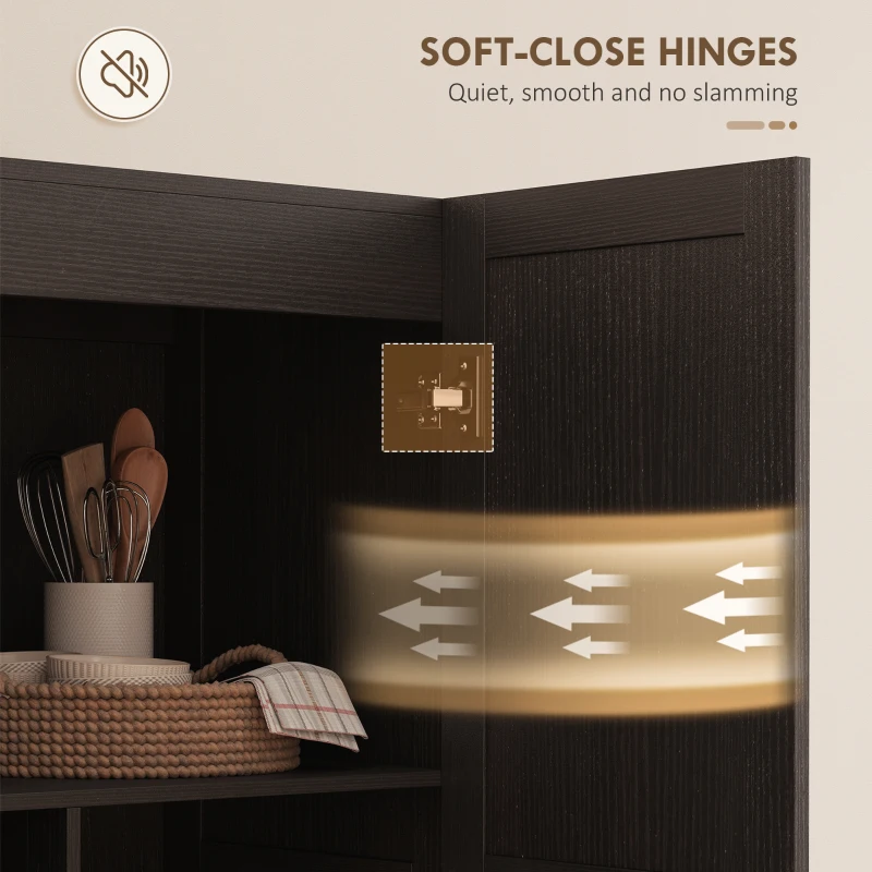 HOMCOM Farmhouse Pantry Cabinet, 71" Tall Kitchen Pantry Storage Cabinet with Soft-Close Hinges, Adjustable Shelves, Espresso