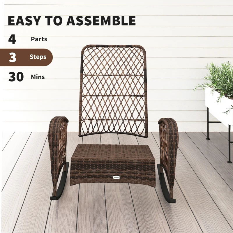 Outsunny Outdoor Wicker Rattan Rocking Chair Patio Rocker with Thick Cushions for Garden Backyard Porch, Light Mixed Brown