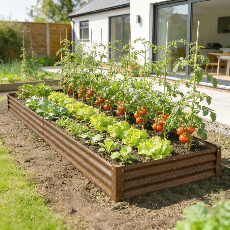 Outsunny 12 x 4 x 1ft Galvanized Raised Garden Bed, Reinforced Outdoor Planter Box with Open Bottom, Distressed Brown