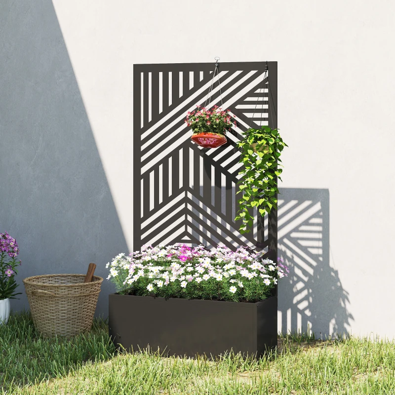 Outsunny Metal Planter Box with Trellis, 44.5" Raised Garden Bed with Trellis Privacy Screen for Climbing Plants