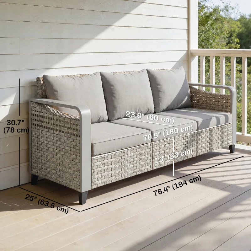 Outsunny Rattan Wicker Sofa 3-Seater Outdoor Couch with Cushions for Patio Garden Grey
