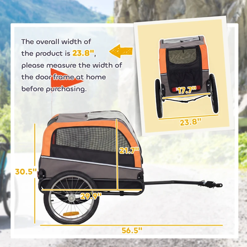 PawHut Dog Bike Trailer, Pet Cart Bicycle Carrier with 2 Entrances, Quick Release Wheels, Reflectors, Flag, Safety Leash